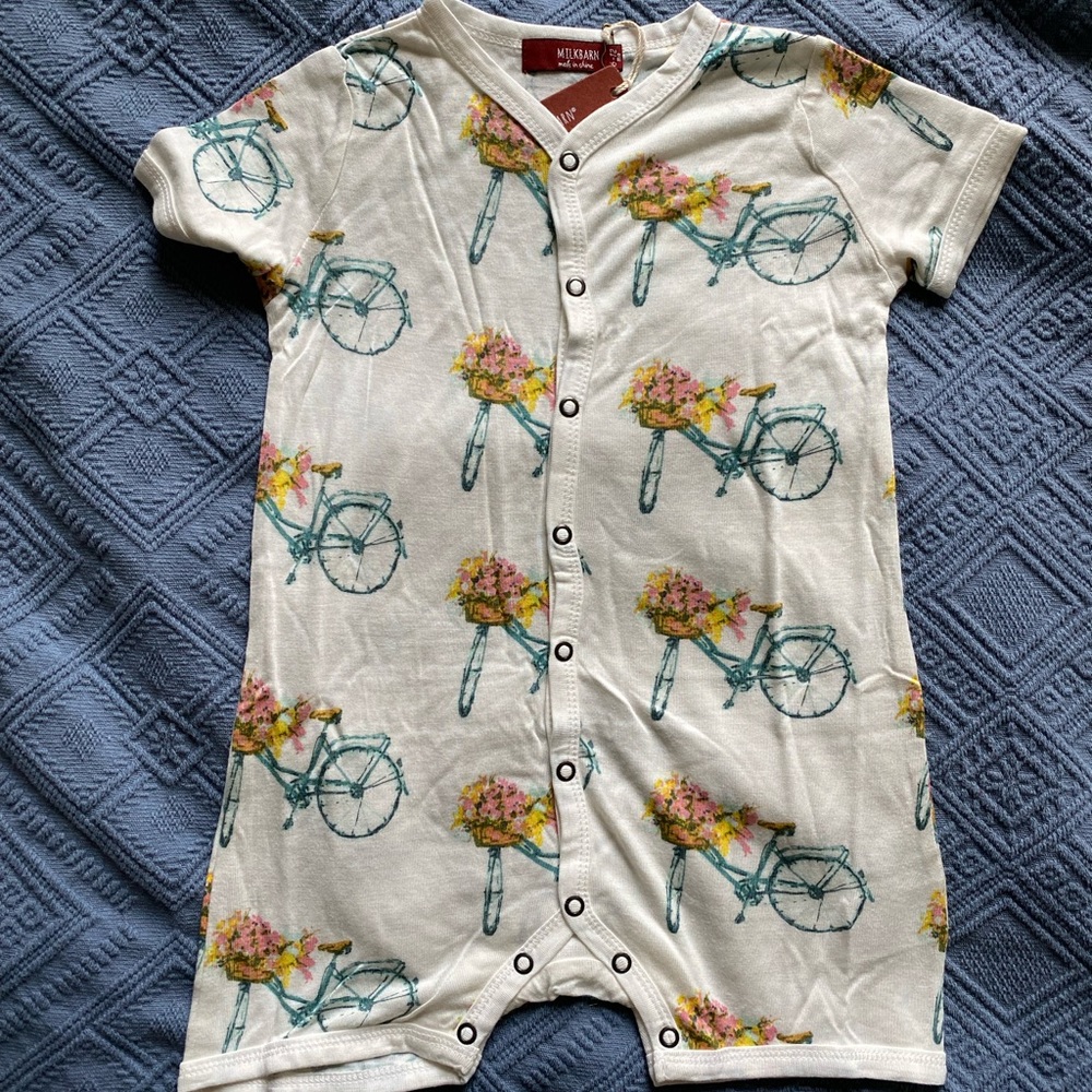 Milkbarn Floral Bicycle Bamboo Shortall -Size 6/12 months